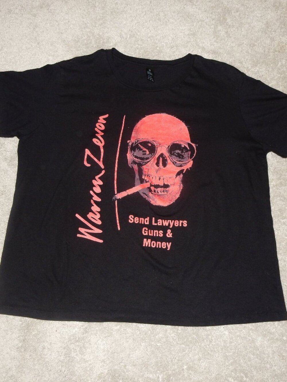 WARREN ZEVON SHIRT lawyers guns and money WOMEN'S XL hot pink black skull